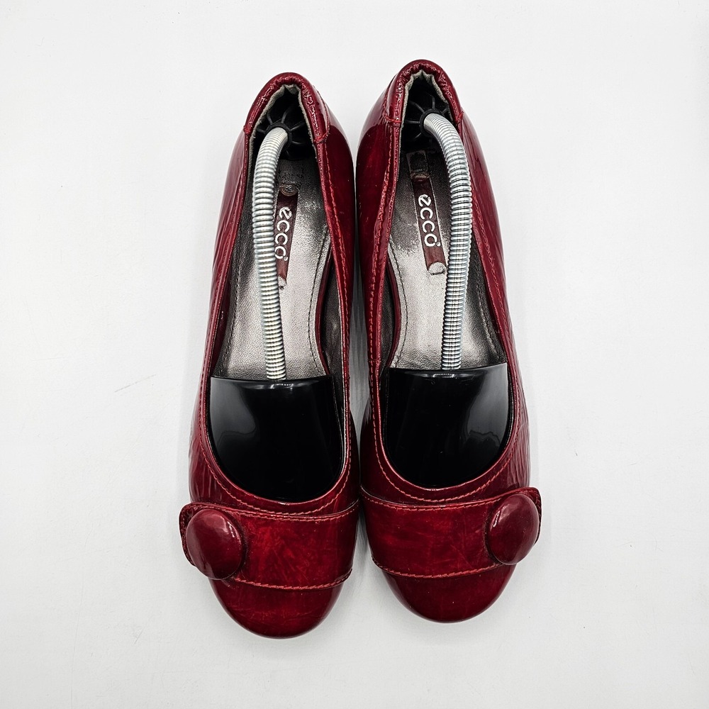 Ecco Womens Hanna Shoes Size 37 Red Patent Leather Button Wedge Heel Ballet - Picture 4 of 14